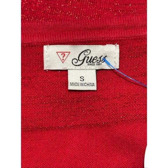 GUESS Red V Neck Long Sleeved Sweater Tunic Holiday Sparkle Stripes Size S - Picture 4 of 11